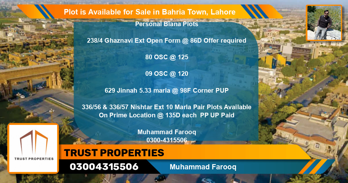 Residential Plot for Sale in Bahria Town, Lahore - (BP-88090)