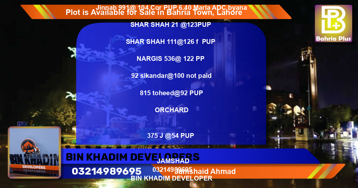 Residential Plot for Sale in Bahria Town, Lahore - (BP-88095)
