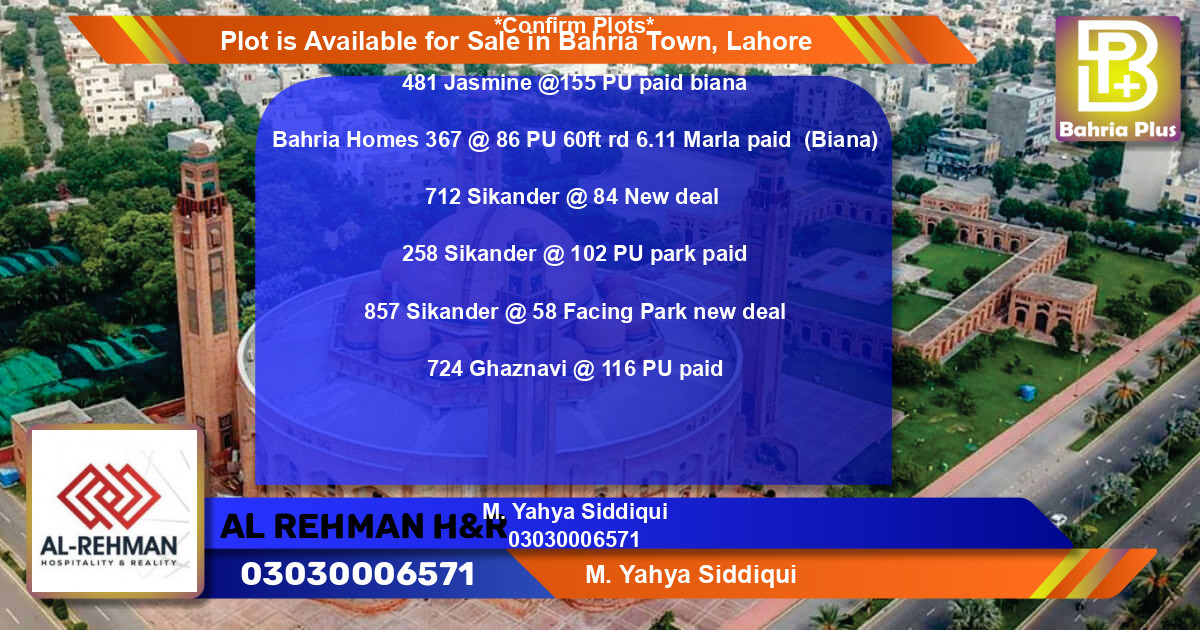 Residential Plot for Sale in Bahria Town, Lahore - (BP-88102)