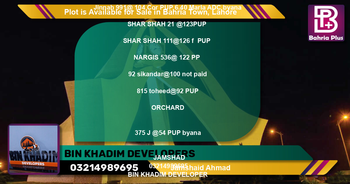 Residential Plot for Sale in Bahria Town, Lahore - (BP-88175)