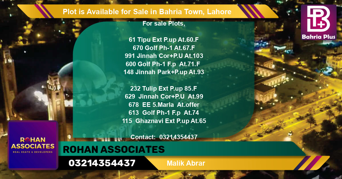 Residential Plot for Sale in Bahria Town, Lahore - (BP-88185)