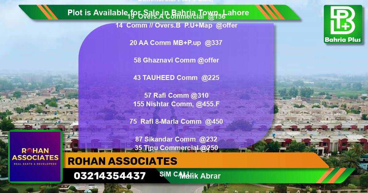 Commercial Plot for Sale in Bahria Town, Lahore - (BP-88187)