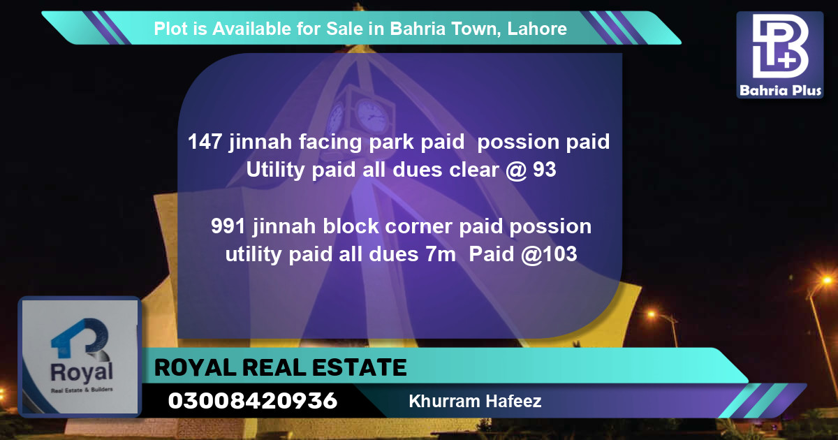 Residential Plot for Sale in Bahria Town, Lahore - (BP-88212)