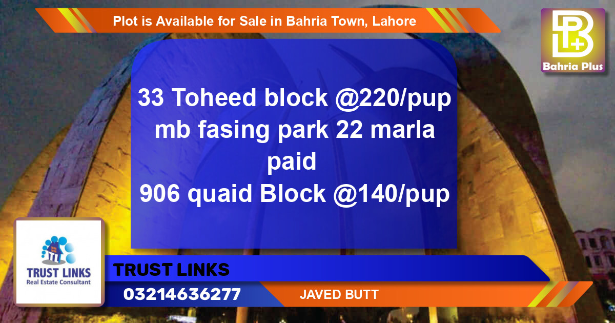 Residential Plot for Sale in Bahria Town, Lahore - (BP-88259)