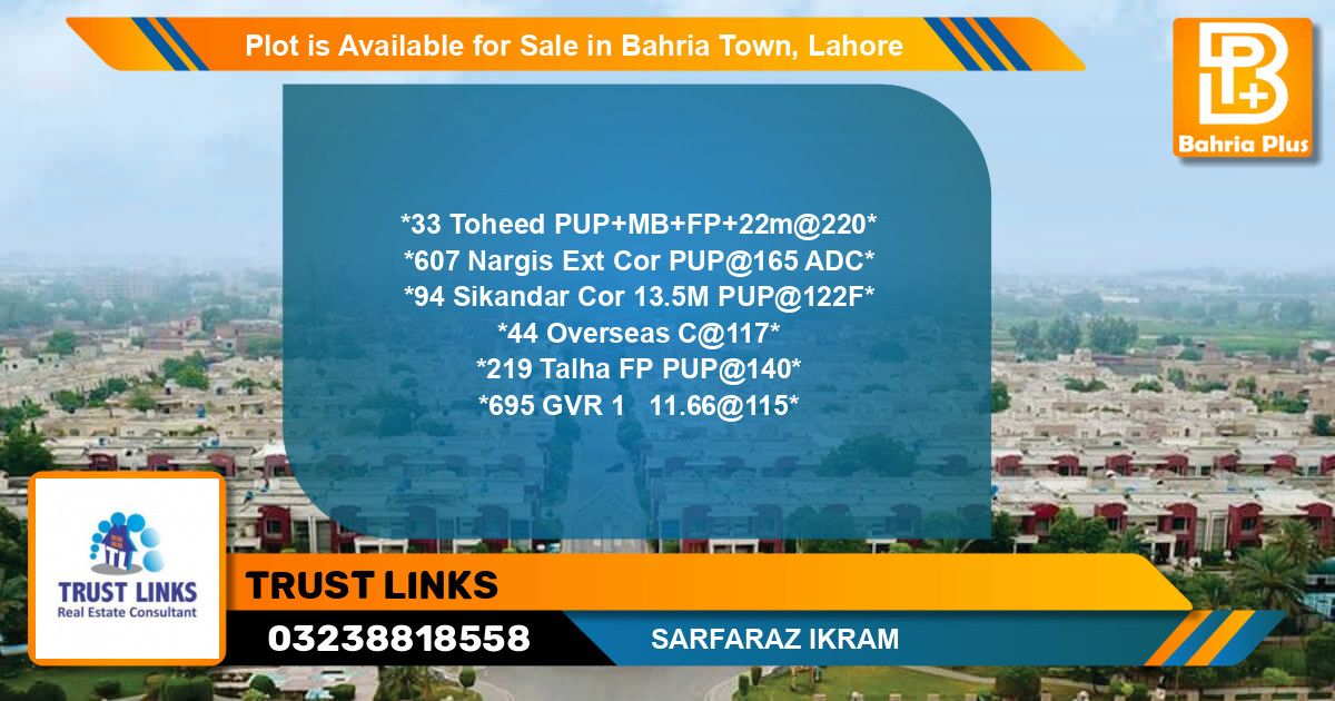 Residential Plot for Sale in Bahria Town, Lahore - (BP-88260)