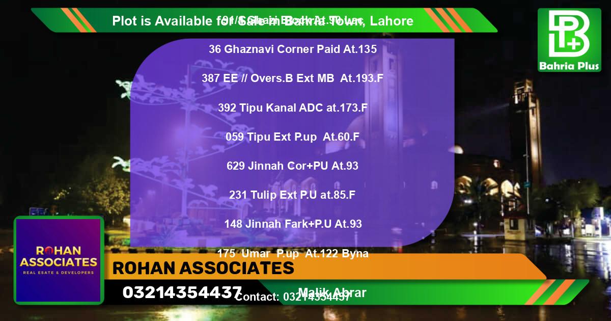 Residential Plot for Sale in Bahria Town, Lahore - (BP-88309)