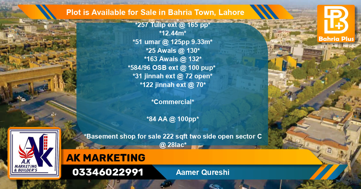 Commercial Plot for Sale in Bahria Town, Lahore - (BP-88347)