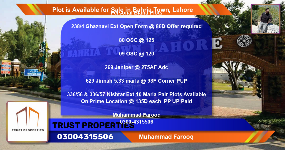 Residential Plot for Sale in Bahria Town, Lahore - (BP-88363)