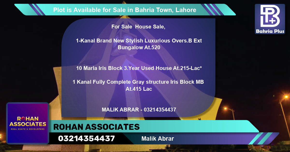Residential Plot for Sale in Bahria Town, Lahore - (BP-88372)