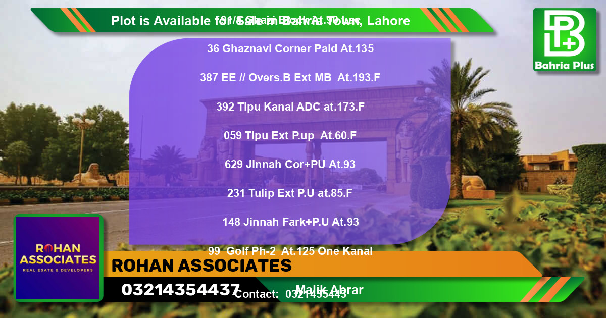 Residential Plot for Sale in Bahria Town, Lahore - (BP-88373)