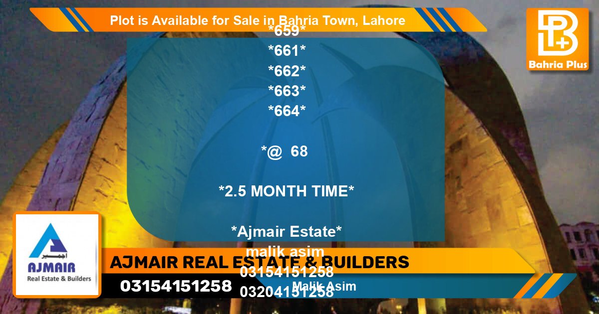 Residential Plot for Sale in Bahria Town, Lahore - (BP-88392)