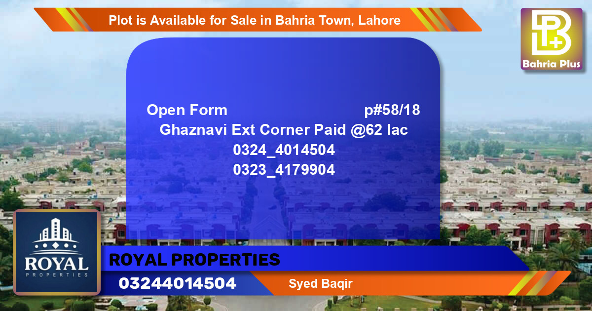 Residential Plot for Sale in Bahria Town, Lahore - (BP-88429)