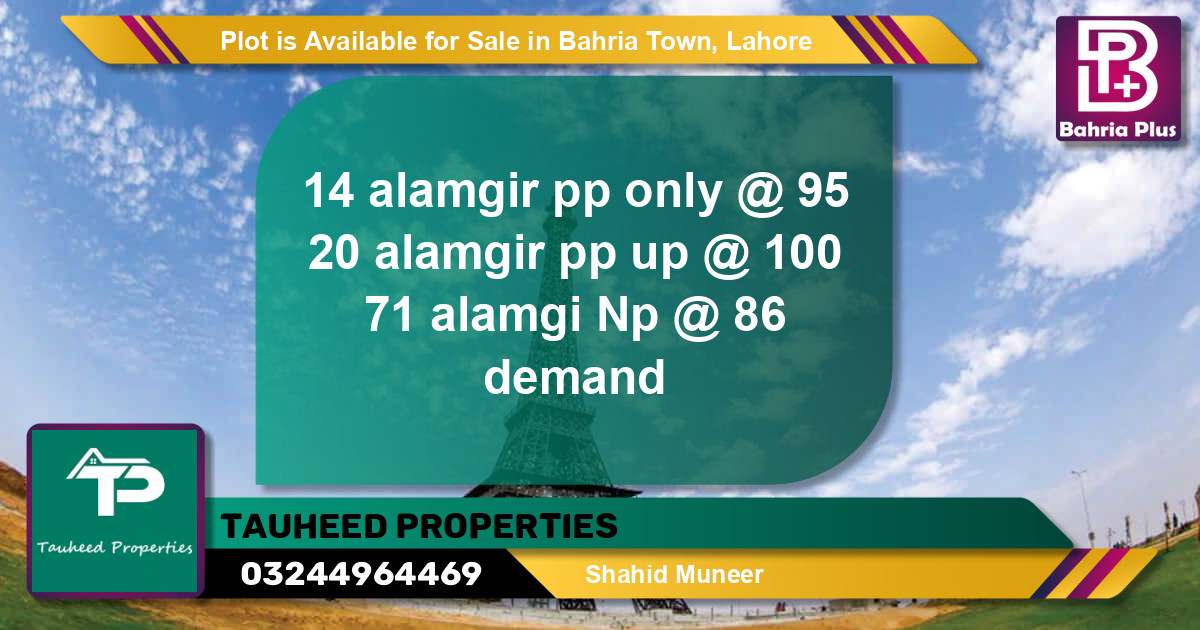Residential Plot for Sale in Bahria Town, Lahore - (BP-88441)
