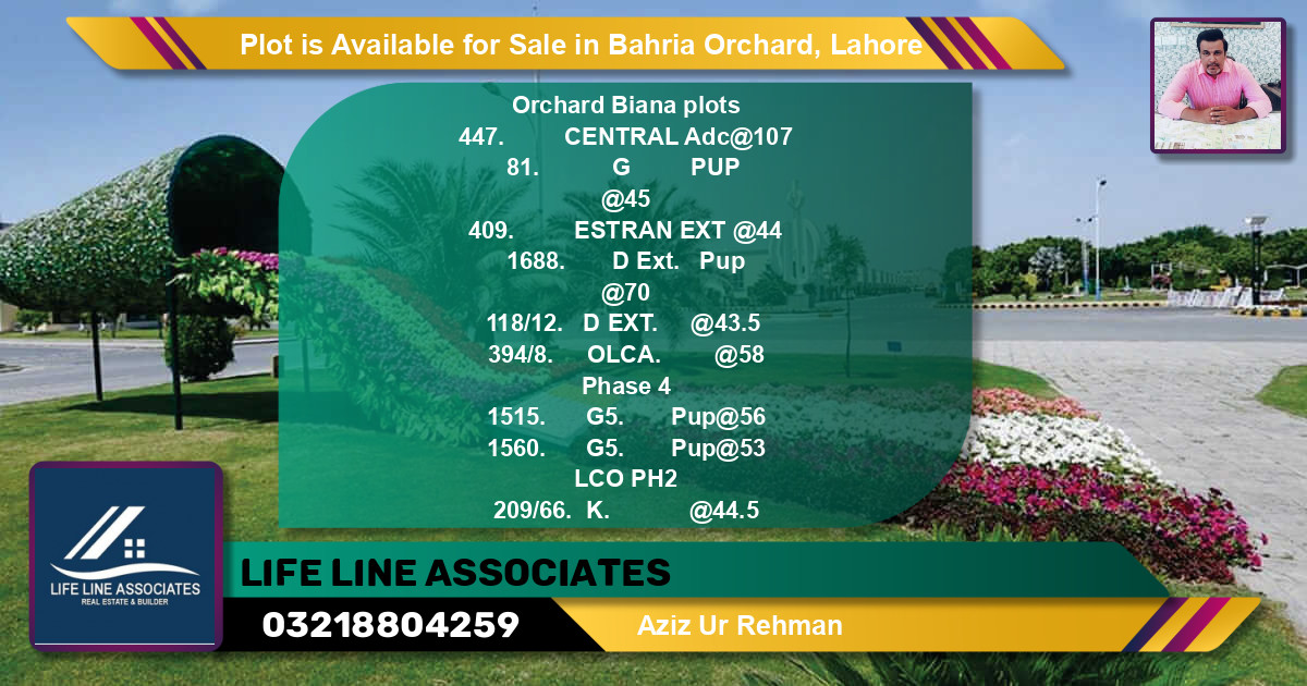 Residential Plot for Sale in Bahria Orchard, Lahore - (BP-88446)