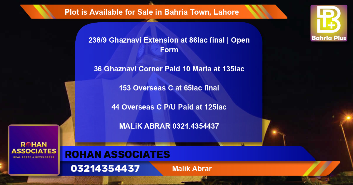 Residential Plot for Sale in Bahria Town, Lahore - (BP-88459)