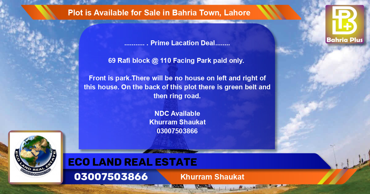 Residential Plot for Sale in Bahria Town, Lahore - (BP-88472)