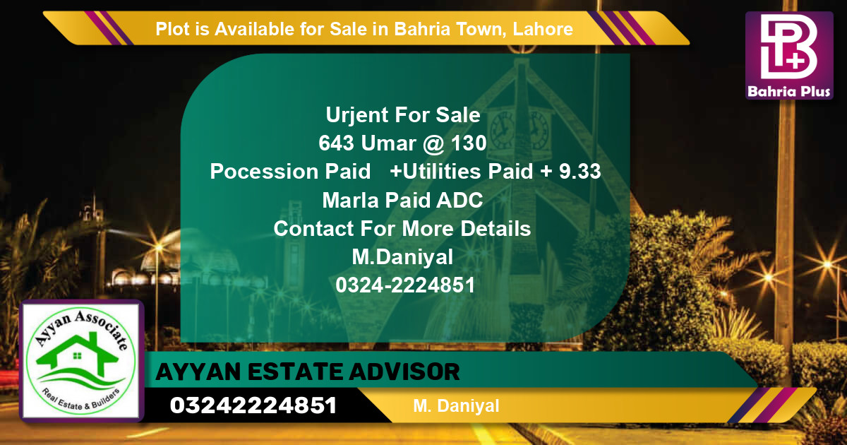 Residential Plot for Sale in Bahria Town, Lahore - (BP-88481)