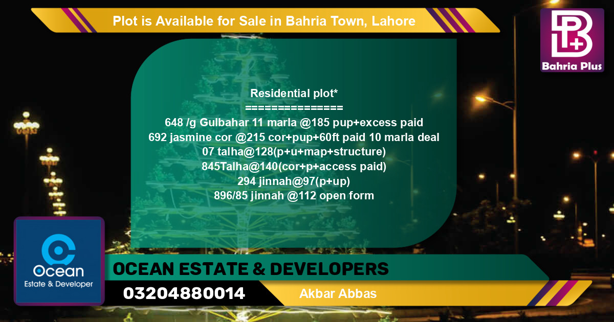 Residential Plot for Sale in Bahria Town, Lahore - (BP-88517)