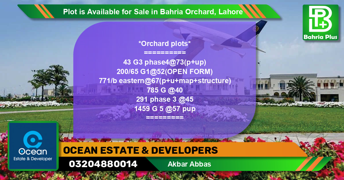 Residential Plot for Sale in Bahria Orchard, Lahore - (BP-88518)