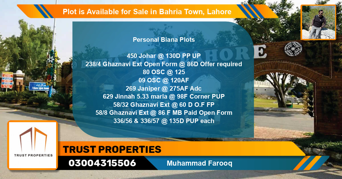 Residential Plot for Sale in Bahria Town, Lahore - (BP-88547)