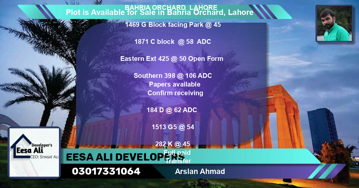 Residential Plot for Sale in Bahria Orchard, Lahore - (BP-88558)