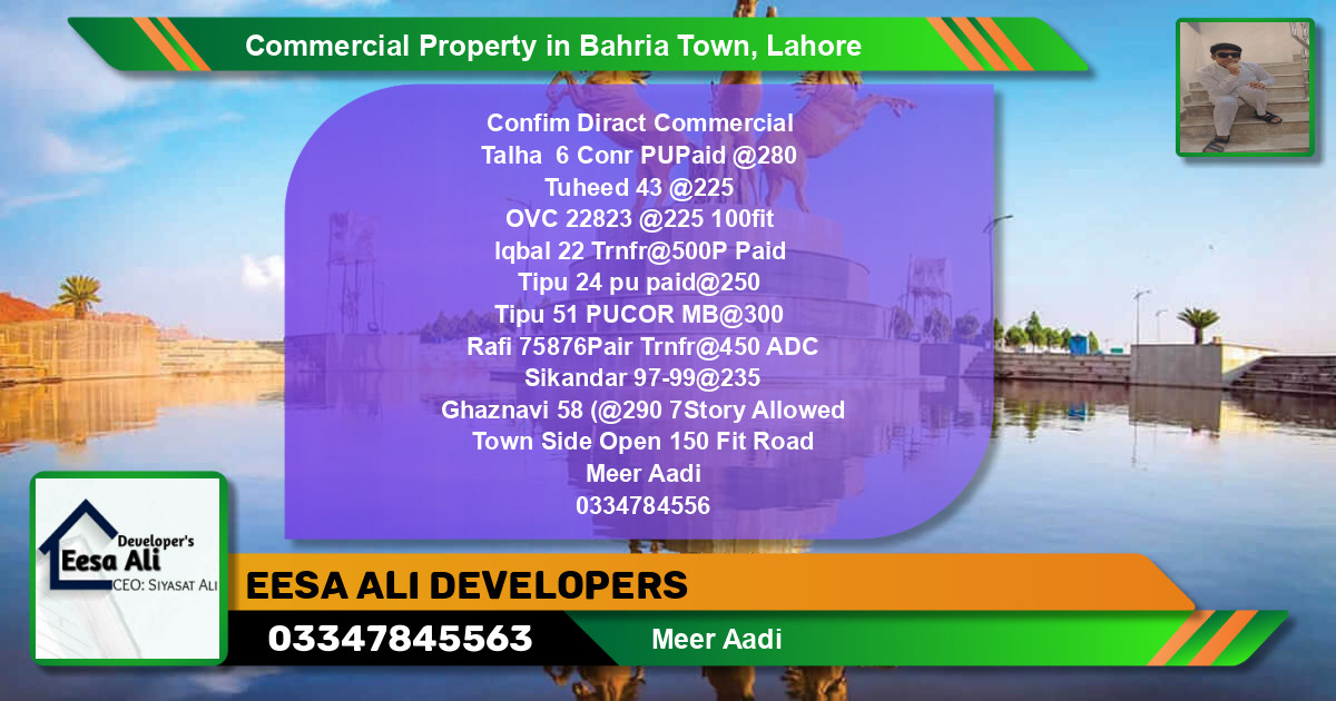 Commercial Property for Sale in Bahria Town, Lahore - (BP-88560)
