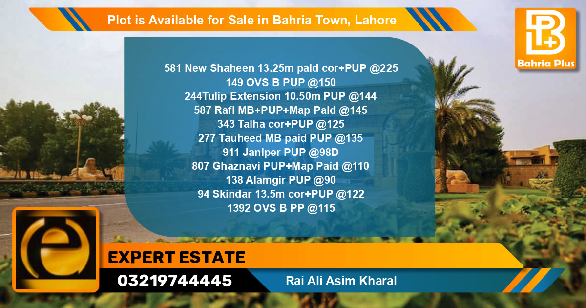 Residential Plot for Sale in Bahria Town, Lahore - (BP-88588)