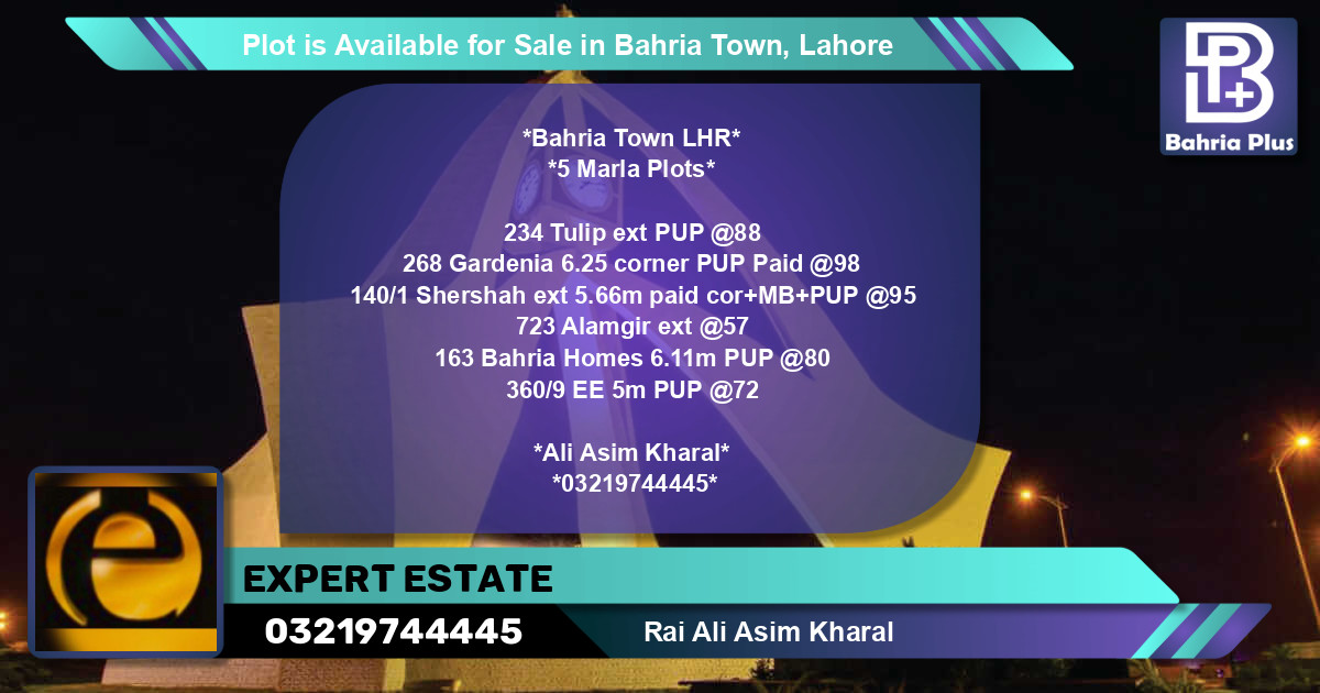 Residential Plot for Sale in Bahria Town, Lahore - (BP-88589)