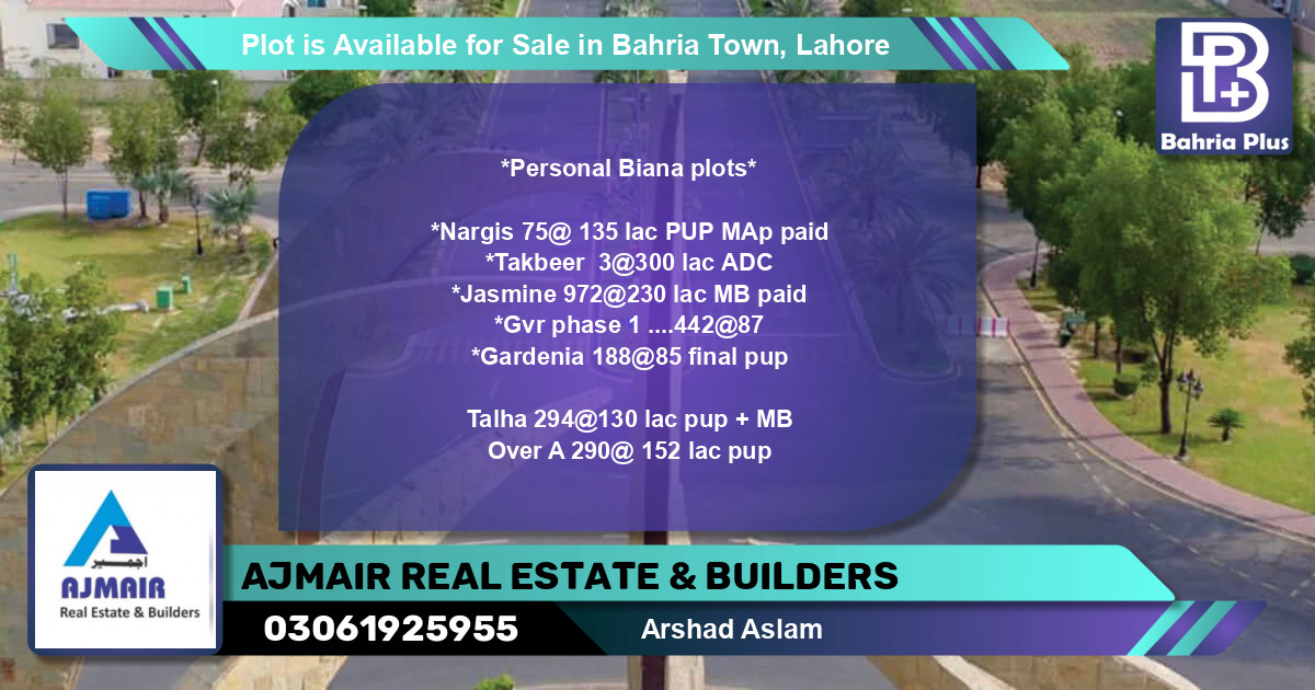Residential Plot for Sale in Bahria Town, Lahore - (BP-88592)