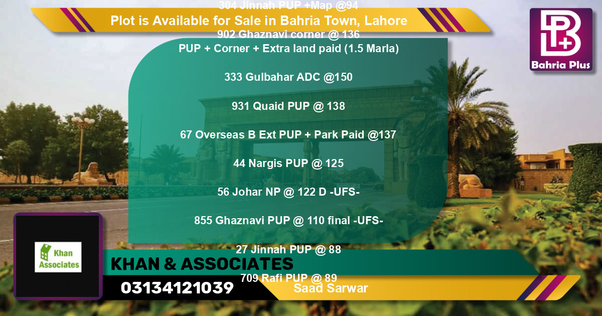 Residential Plot for Sale in Bahria Town, Lahore - (BP-88606)