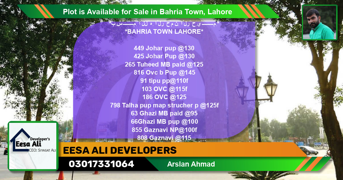 Residential Plot for Sale in Bahria Town, Lahore - (BP-88623)