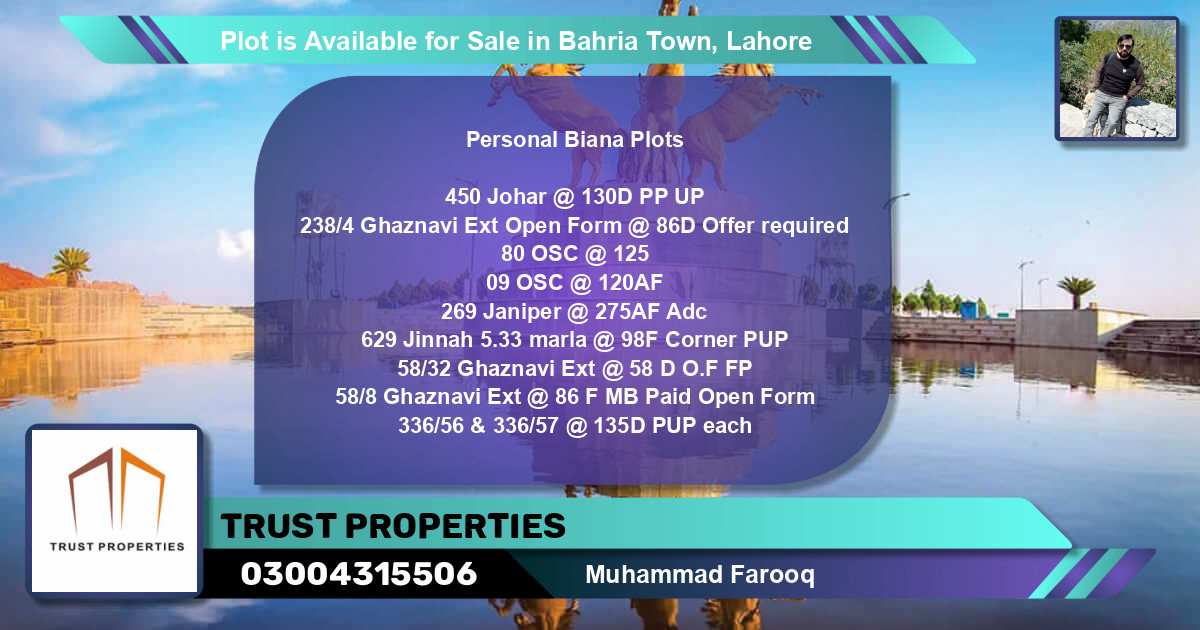 Residential Plot for Sale in Bahria Town, Lahore - (BP-88624)