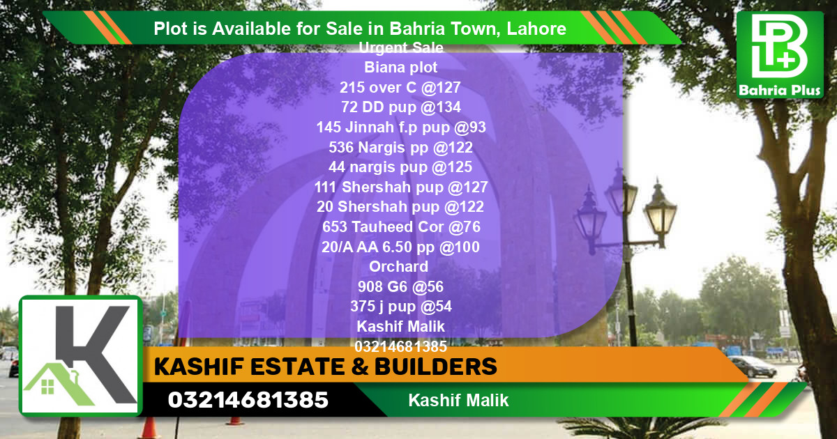 Residential Plot for Sale in Bahria Town, Lahore - (BP-88632)