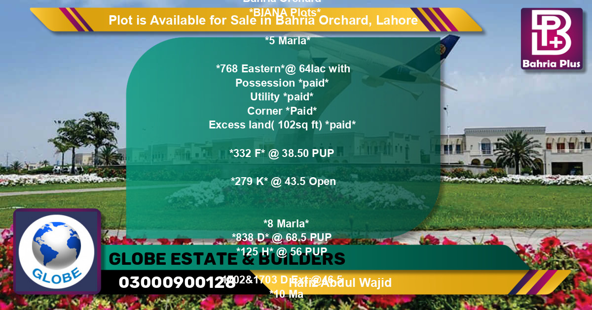 Residential Plot for Sale in Bahria Orchard, Lahore - (BP-88639)