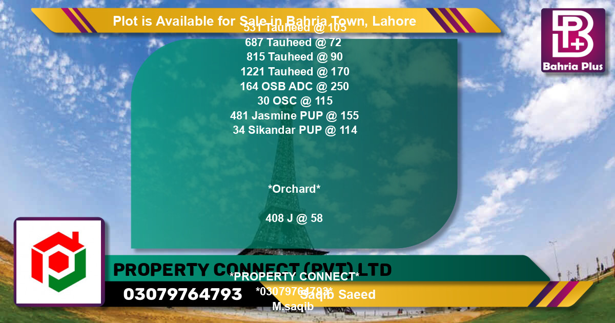 Residential Plot for Sale in Bahria Town, Lahore - (BP-88654)