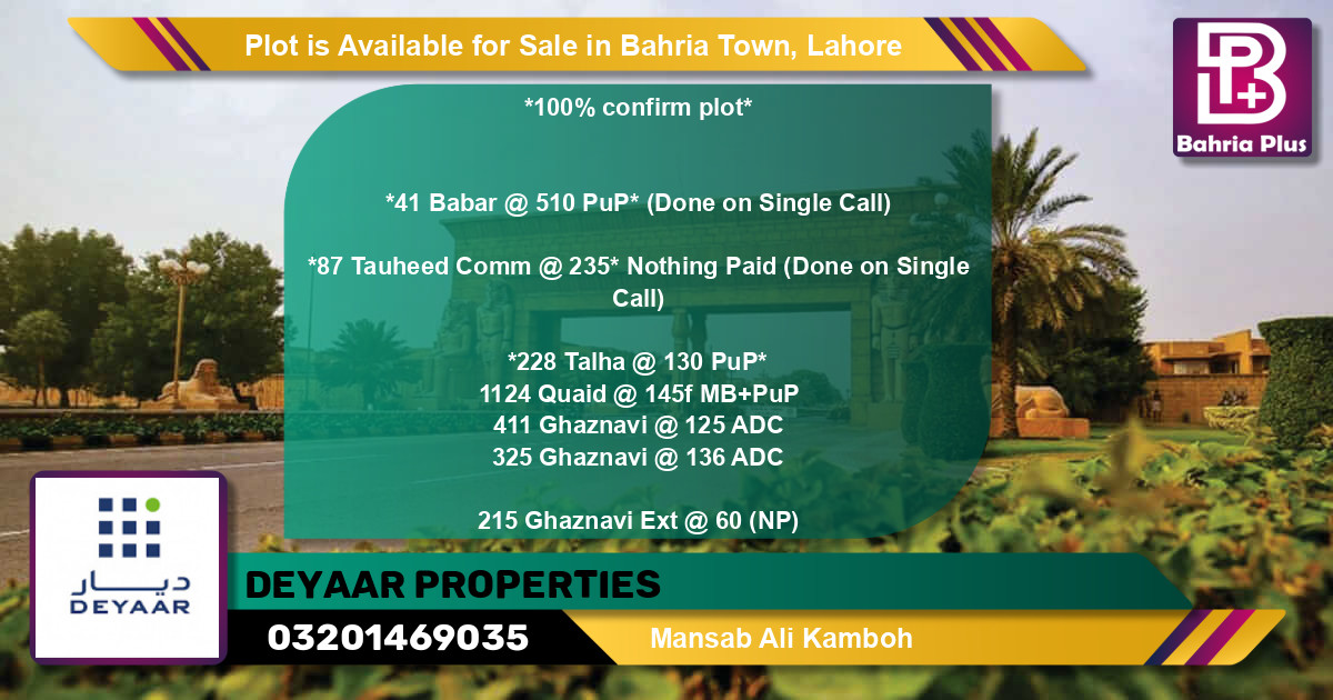 Residential Plot for Sale in Bahria Town, Lahore - (BP-88655)