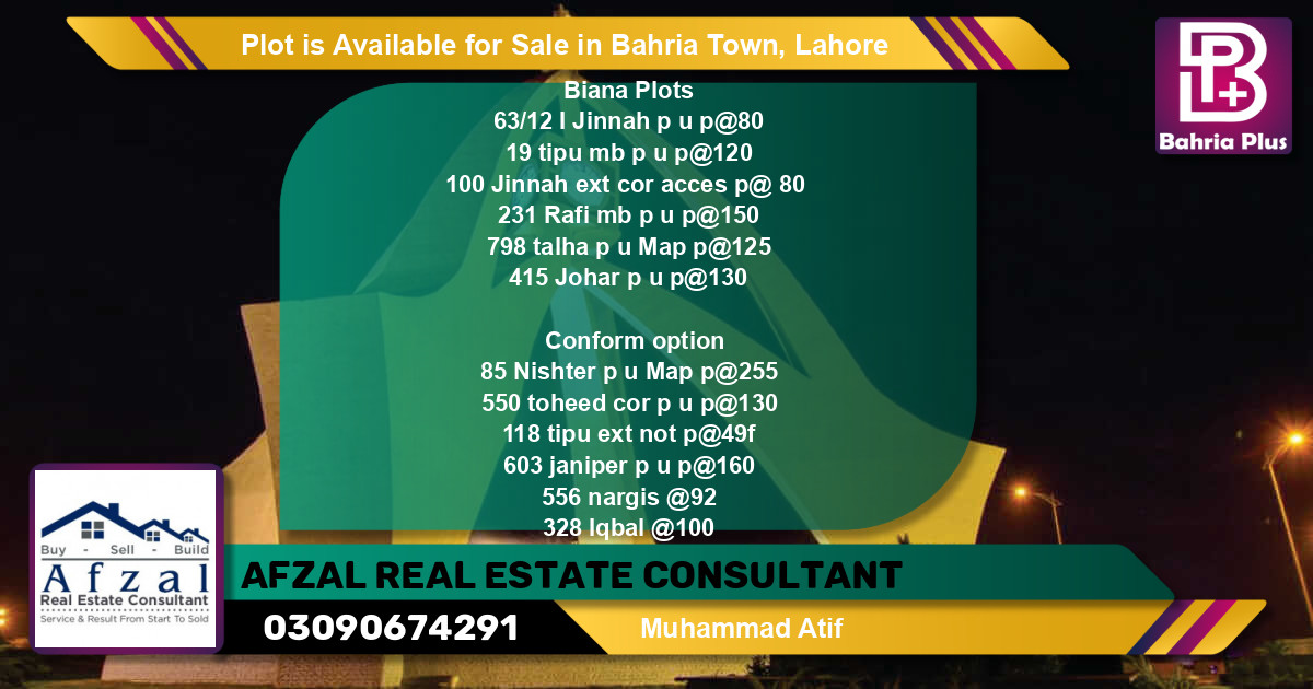 Residential Plot for Sale in Bahria Town, Lahore - (BP-88656)