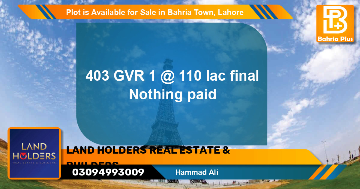 Residential Plot for Sale in Bahria Town, Lahore - (BP-88675)