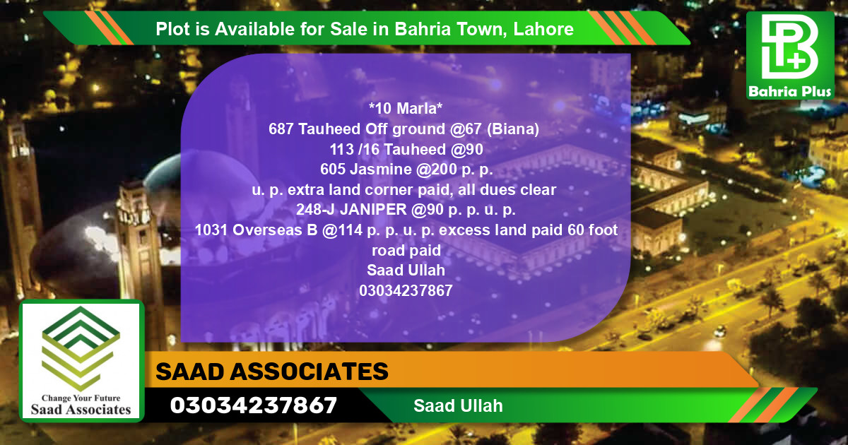 Residential Plot for Sale in Bahria Town, Lahore - (BP-88707)