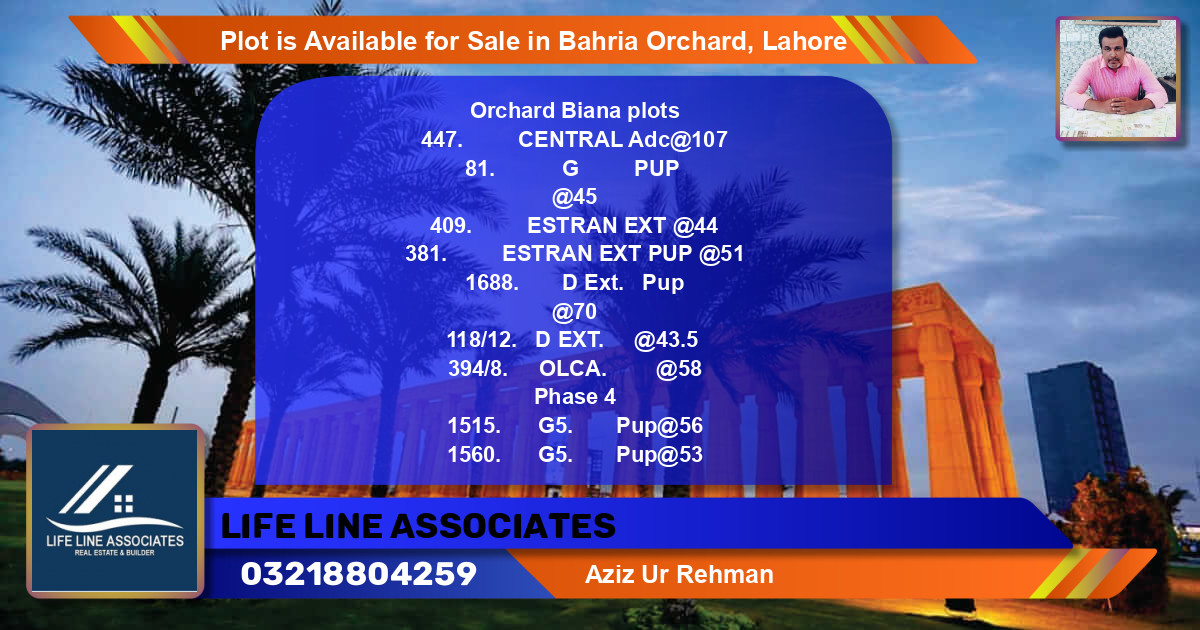 Residential Plot for Sale in Bahria Orchard, Lahore - (BP-88713)
