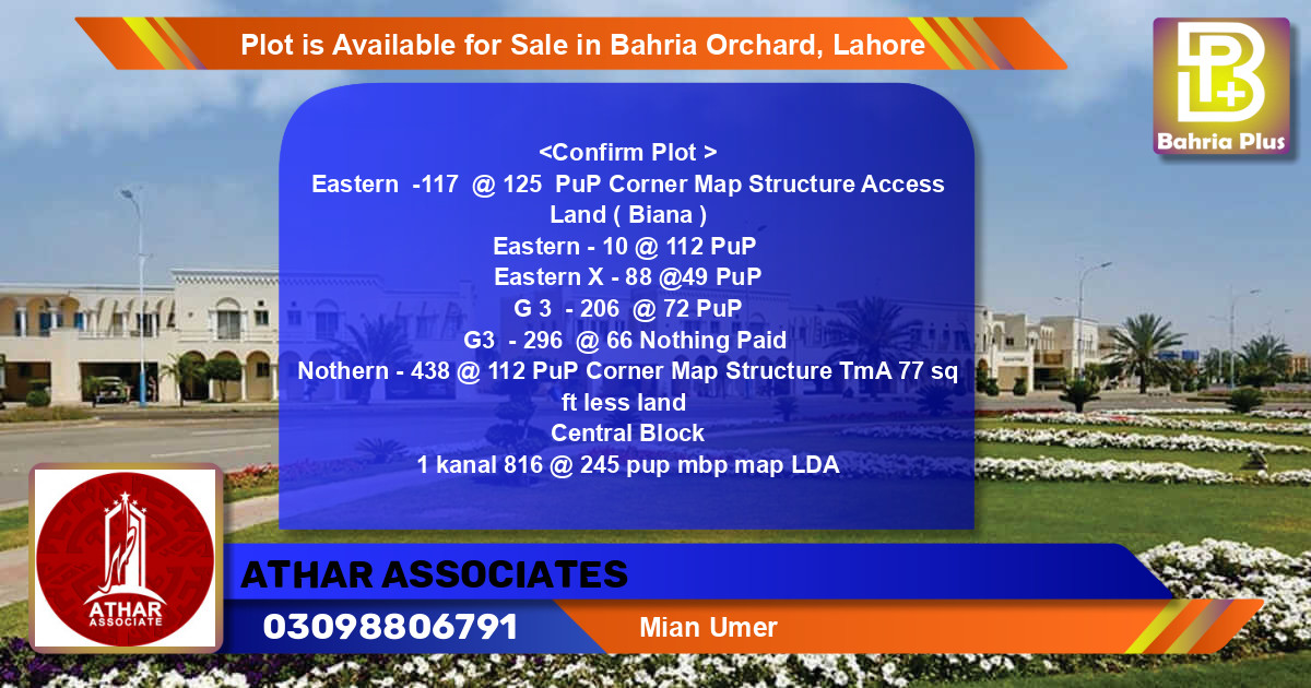 Residential Plot for Sale in Bahria Orchard, Lahore - (BP-88714)