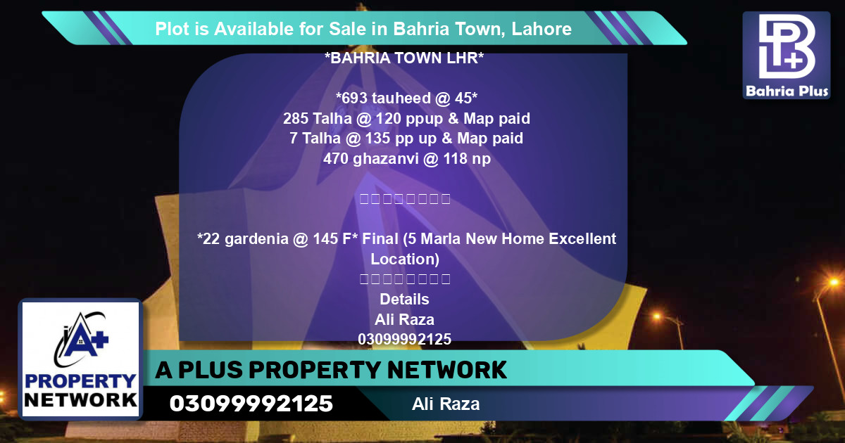 Residential Plot for Sale in Bahria Town, Lahore - (BP-88723)