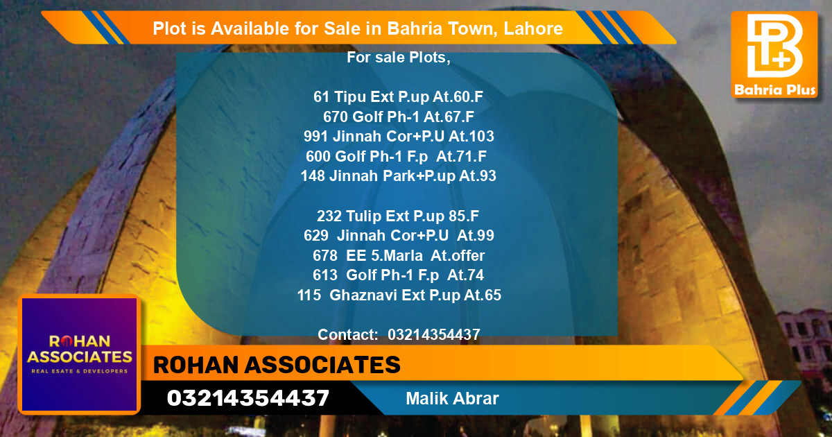 Residential Plot for Sale in Bahria Town, Lahore - (BP-88733)