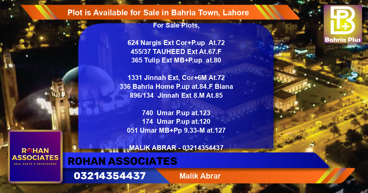 Residential Plot for Sale in Bahria Town, Lahore - (BP-88736)