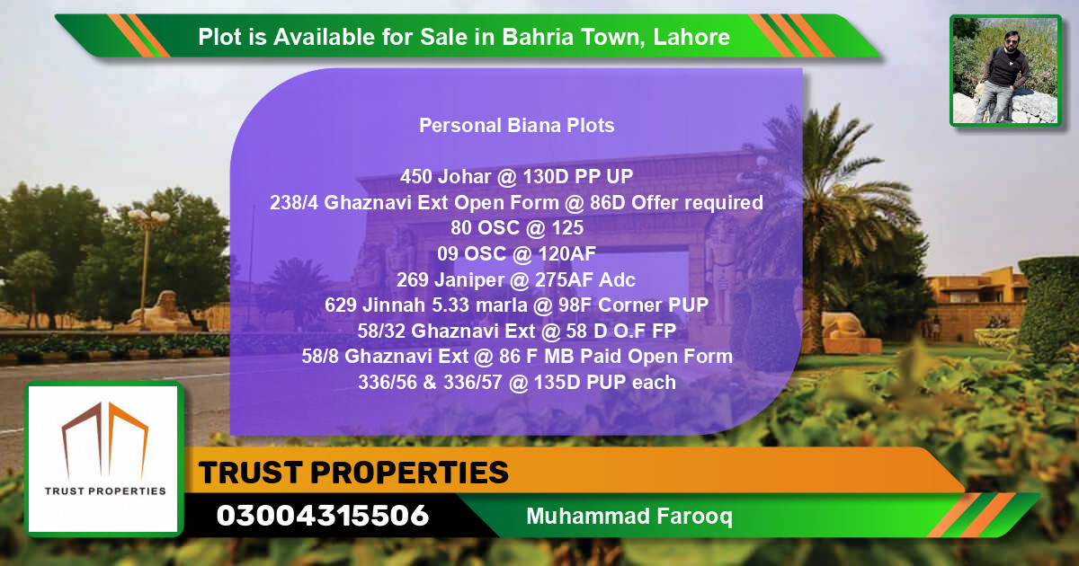 Residential Plot for Sale in Bahria Town, Lahore - (BP-88739)