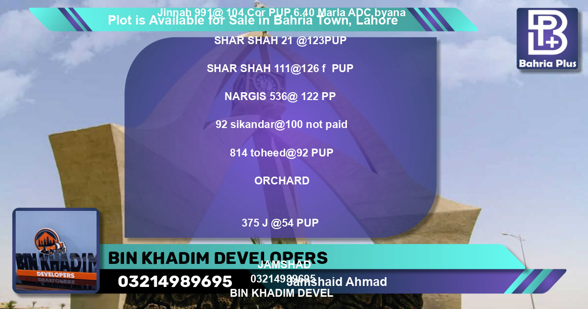 Residential Plot for Sale in Bahria Town, Lahore - (BP-88761)