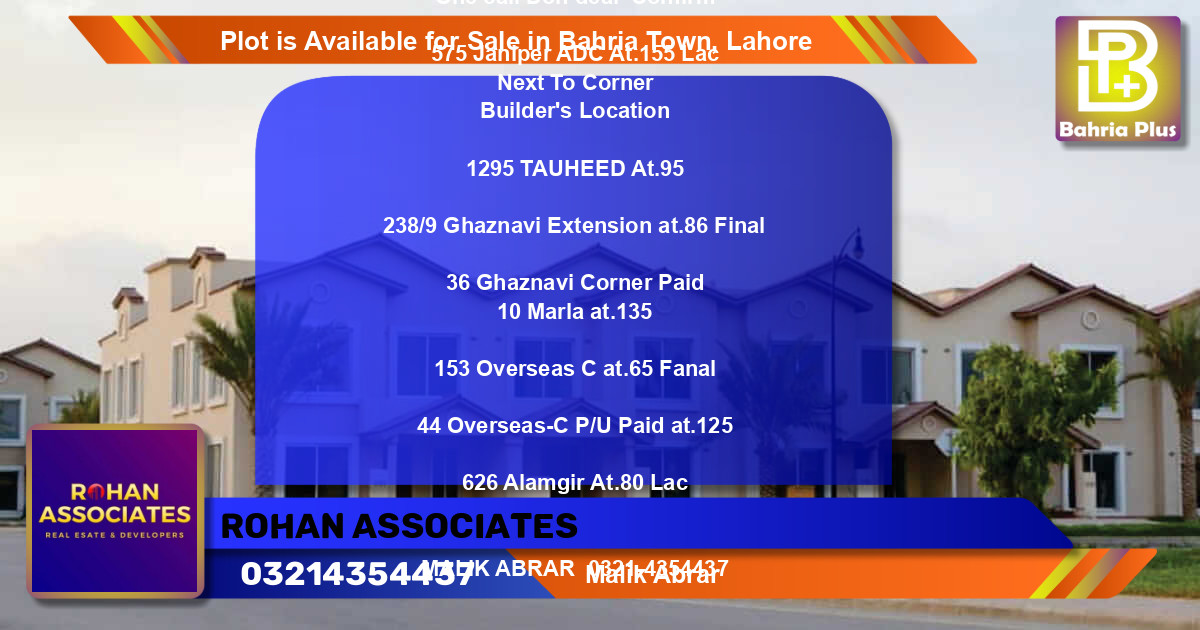 Residential Plot for Sale in Bahria Town, Lahore - (BP-88762)