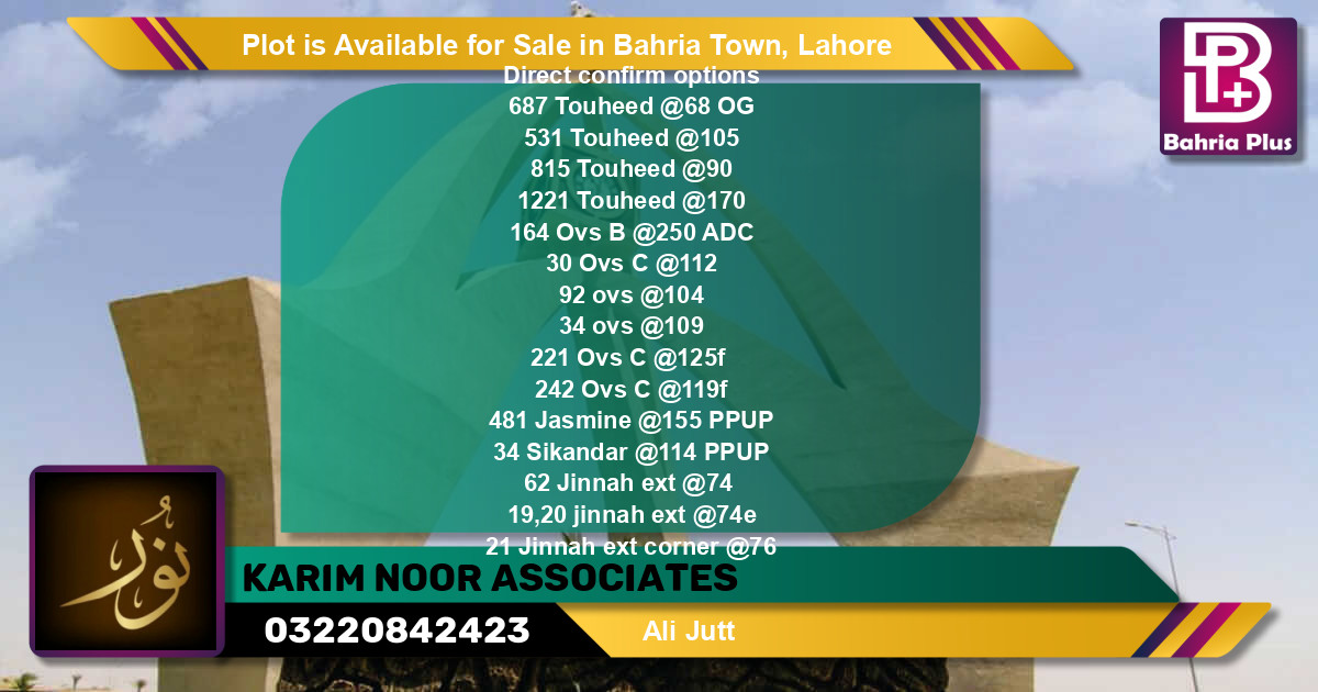 Residential Plot for Sale in Bahria Town, Lahore - (BP-88899)