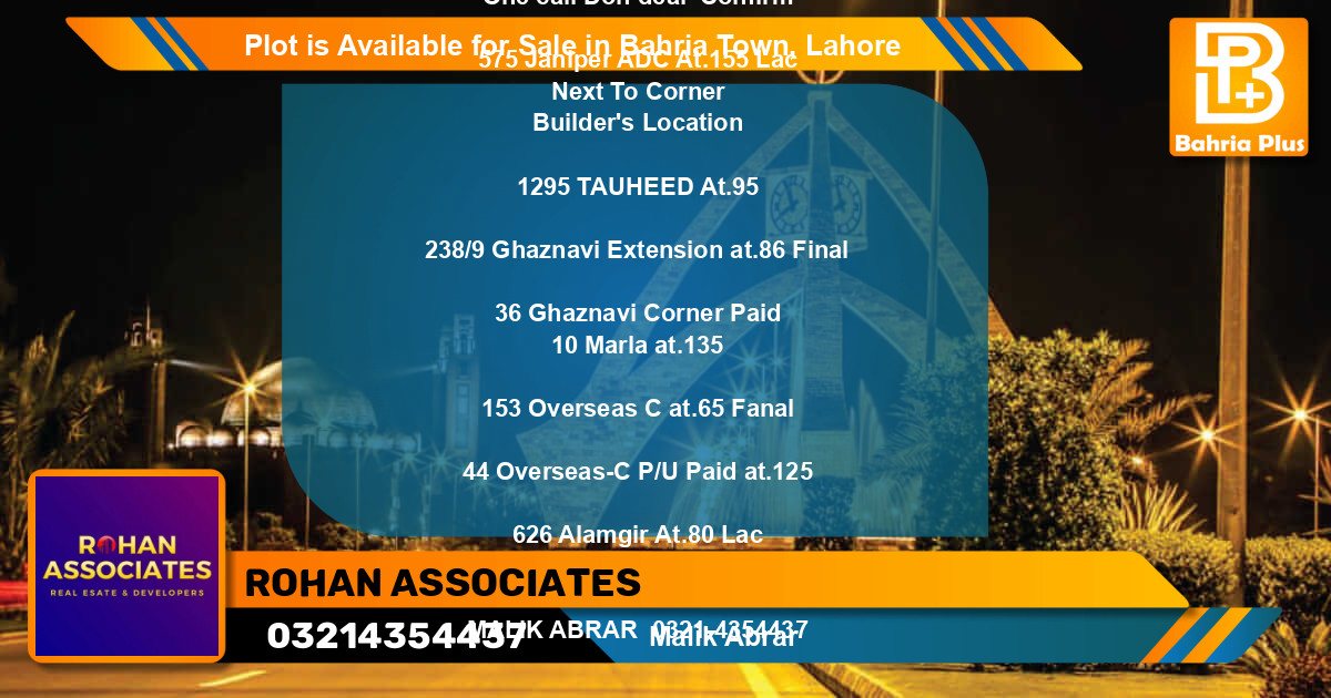 Residential Plot for Sale in Bahria Town, Lahore - (BP-88905)