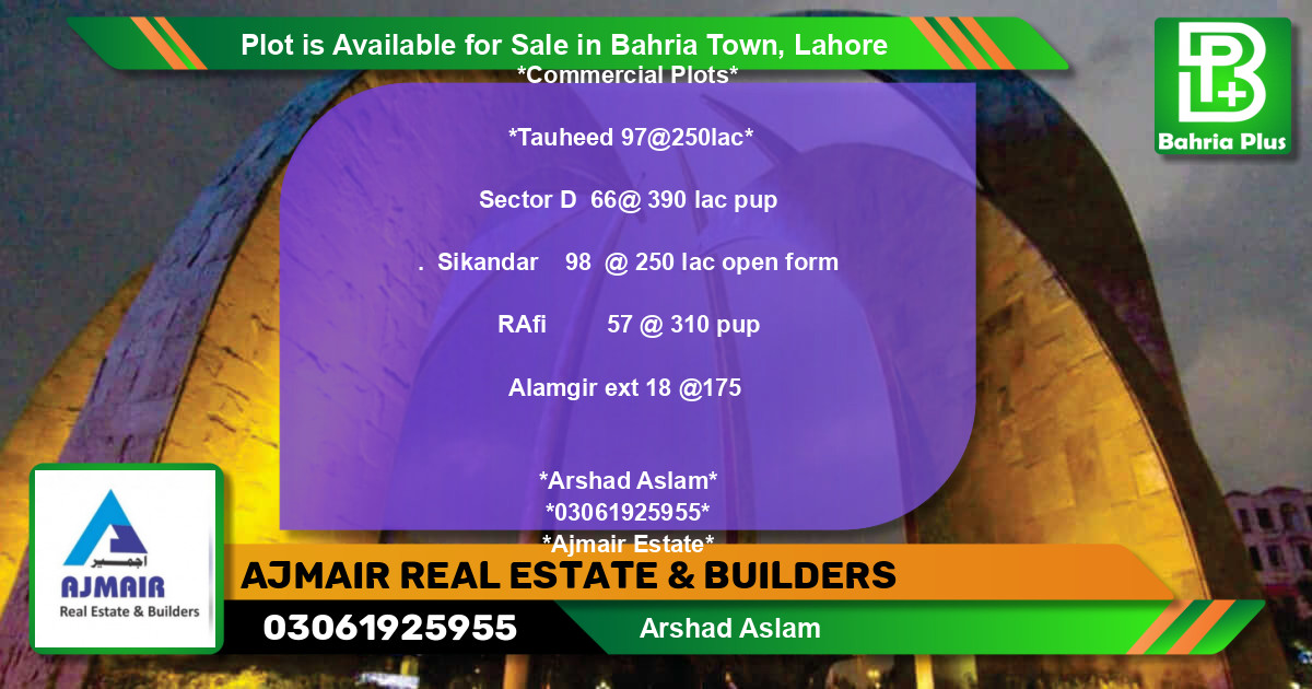 Commercial Plot for Sale in Bahria Town, Lahore - (BP-88965)